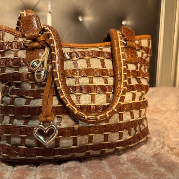 🤎 Vintage Brighton Woven Leather Satchel with Charms - Picture 3 of 10